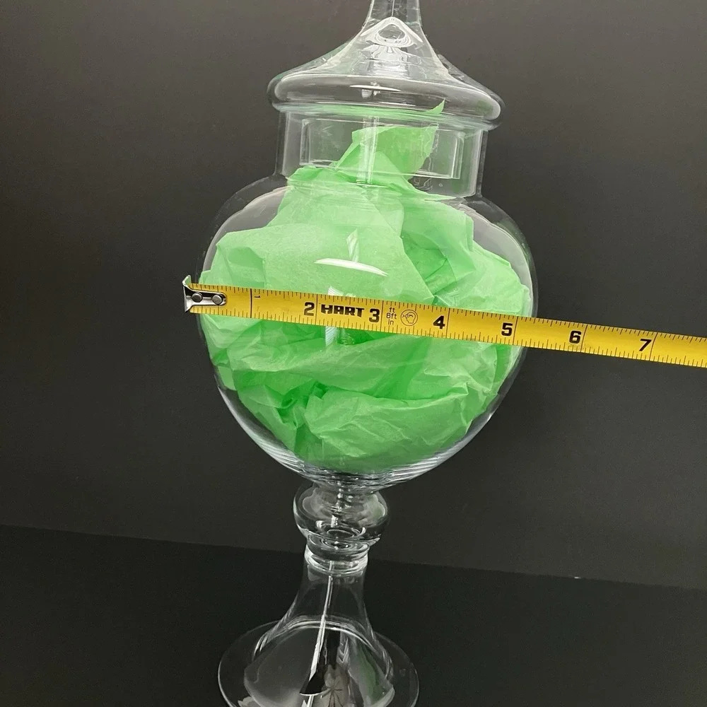VTG Clear Glass Apothecary Jar Covered Compote Pedestal Candy Dish Finial Footed